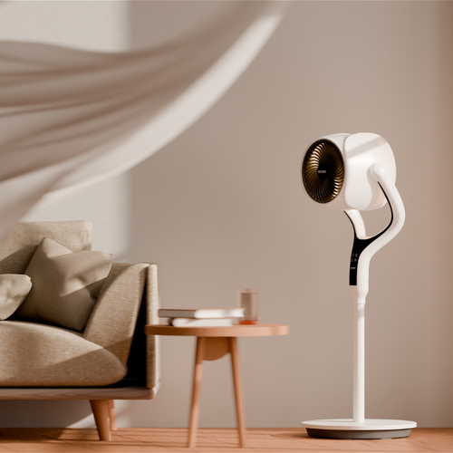 Space Modern Pedestal Fan with 3D Tilt, Feather Touch Controls & LED Backlight Oltao Designer Fans