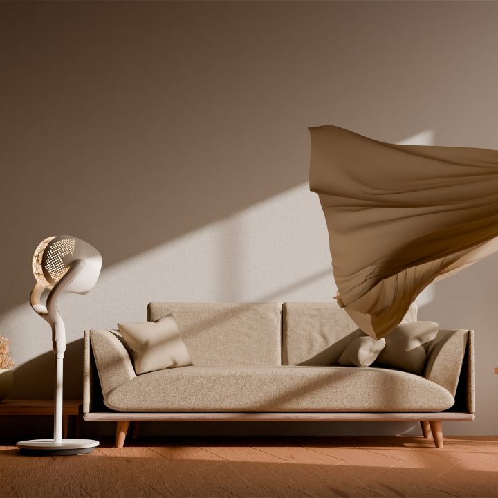 Space Modern Pedestal Fan with 3D Tilt, Feather Touch Controls & LED Backlight Oltao Designer Fans