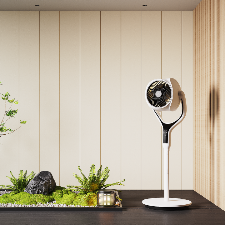 Space Modern Pedestal Fan with 3D Tilt, Feather Touch Controls & LED Backlight Oltao Designer Fans
